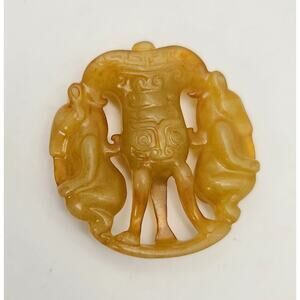 Vintage Carved Burmese Yellow Jade Jadeite Chinese Tripod Vessel Censer Top Lid